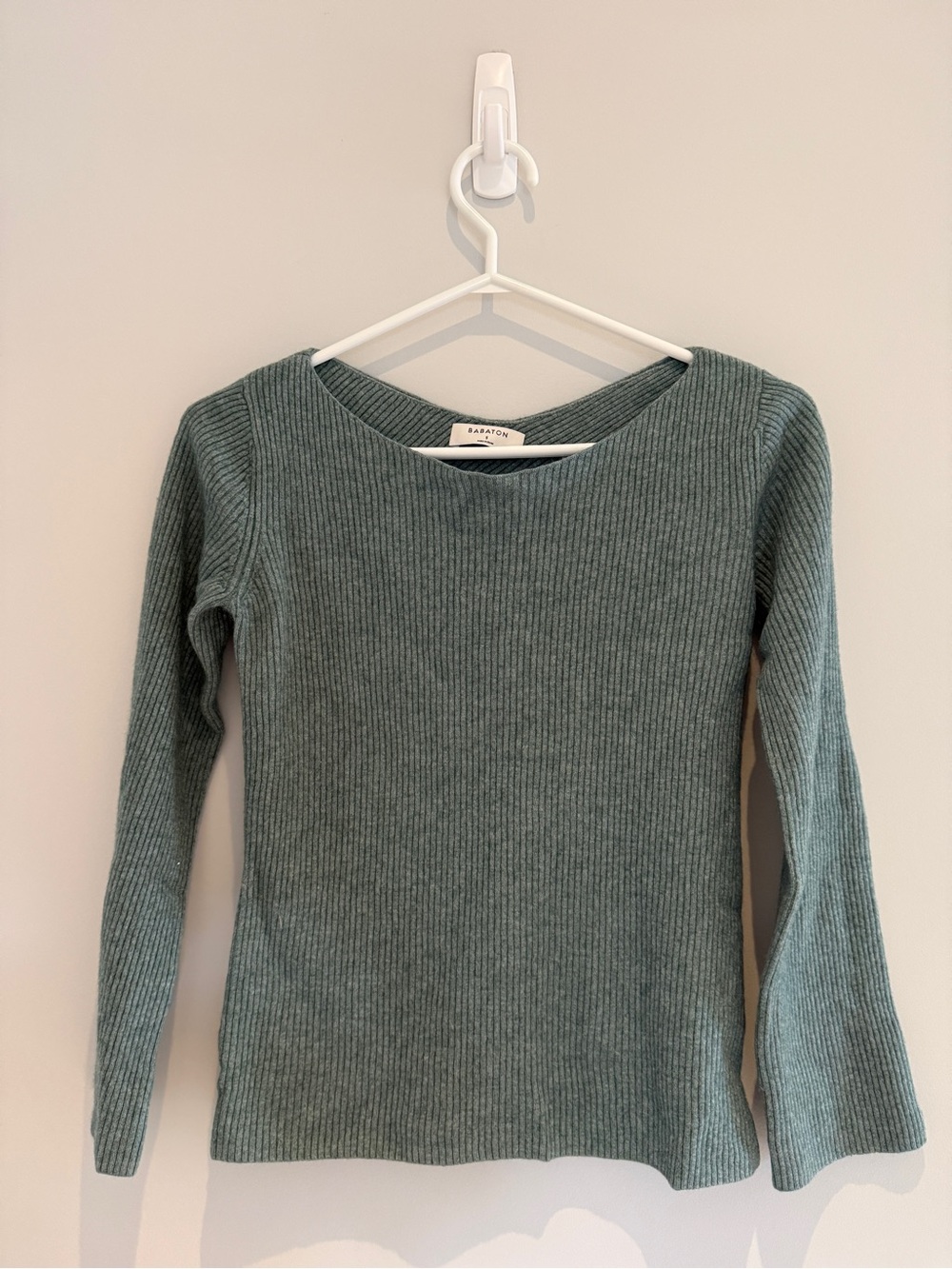 Babaton Aritzia Kitano Ribbed Wool Linen Cross-Back Sweater (S)